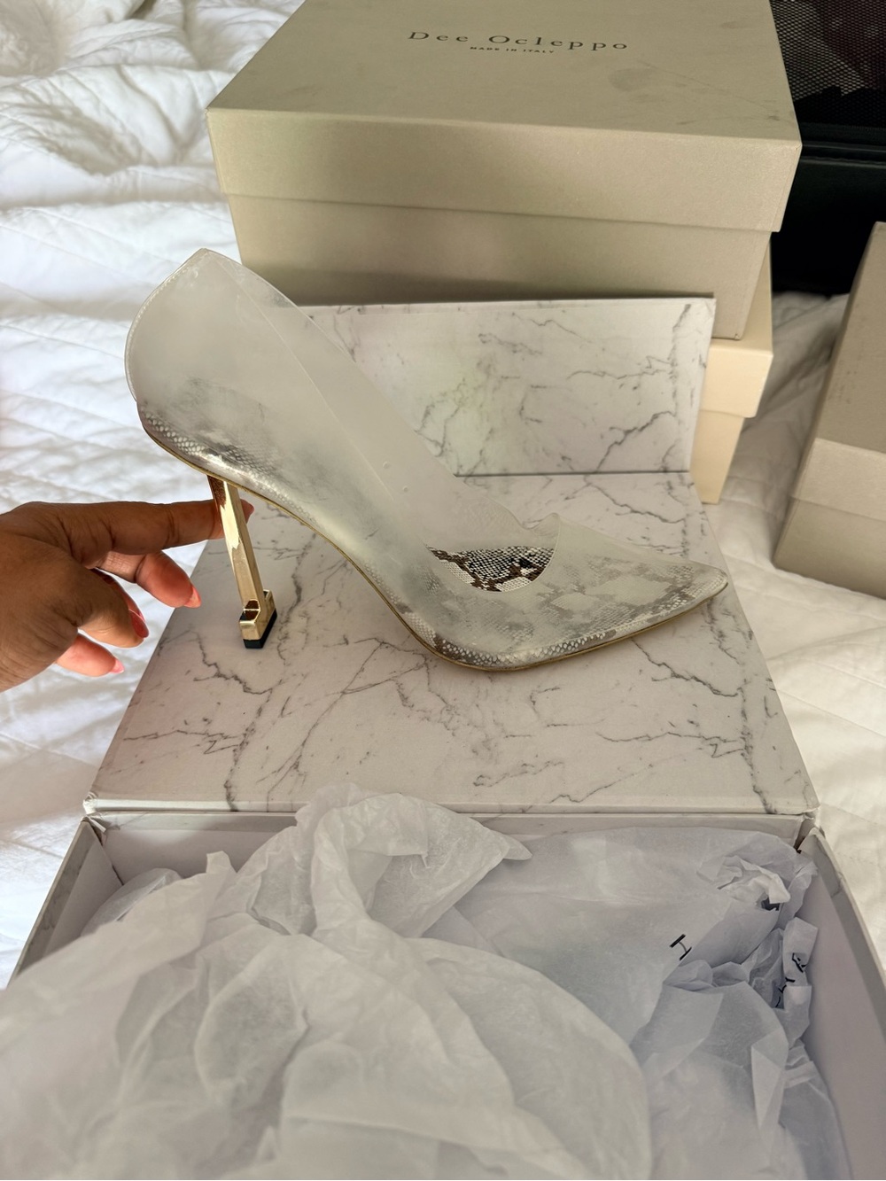 Jessica Rich Clear and Gold Stiletto Pump